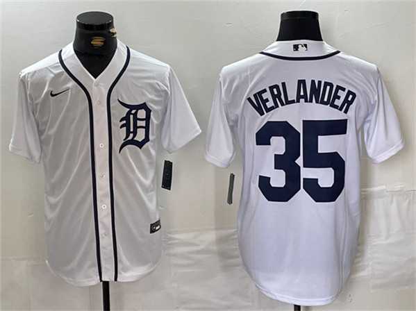 Men%27s Detroit Tigers #35 Justin Verlander White Cool Base Stitched Baseball Jersey